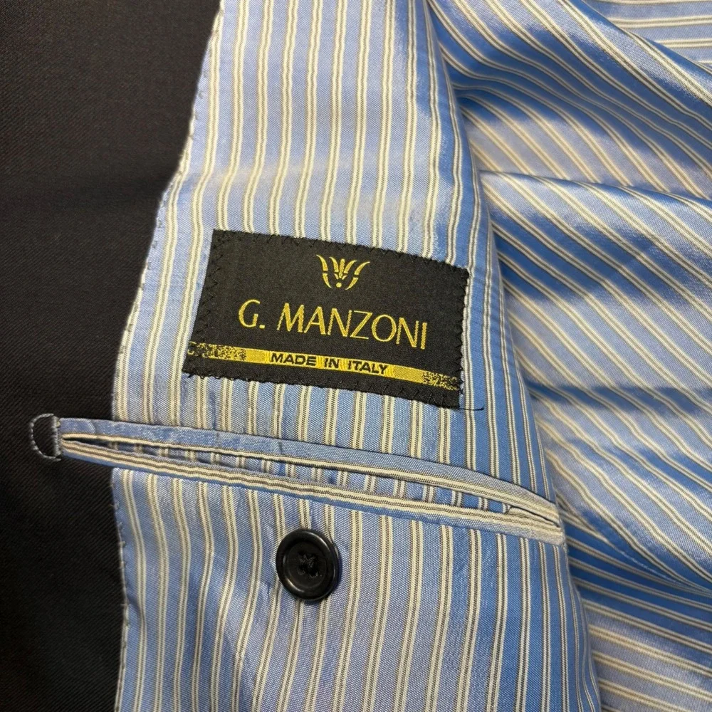 Gianni Manzoni Super 150s Italian Wool Blazer Jacket Black Gold Buttons Mens 42R